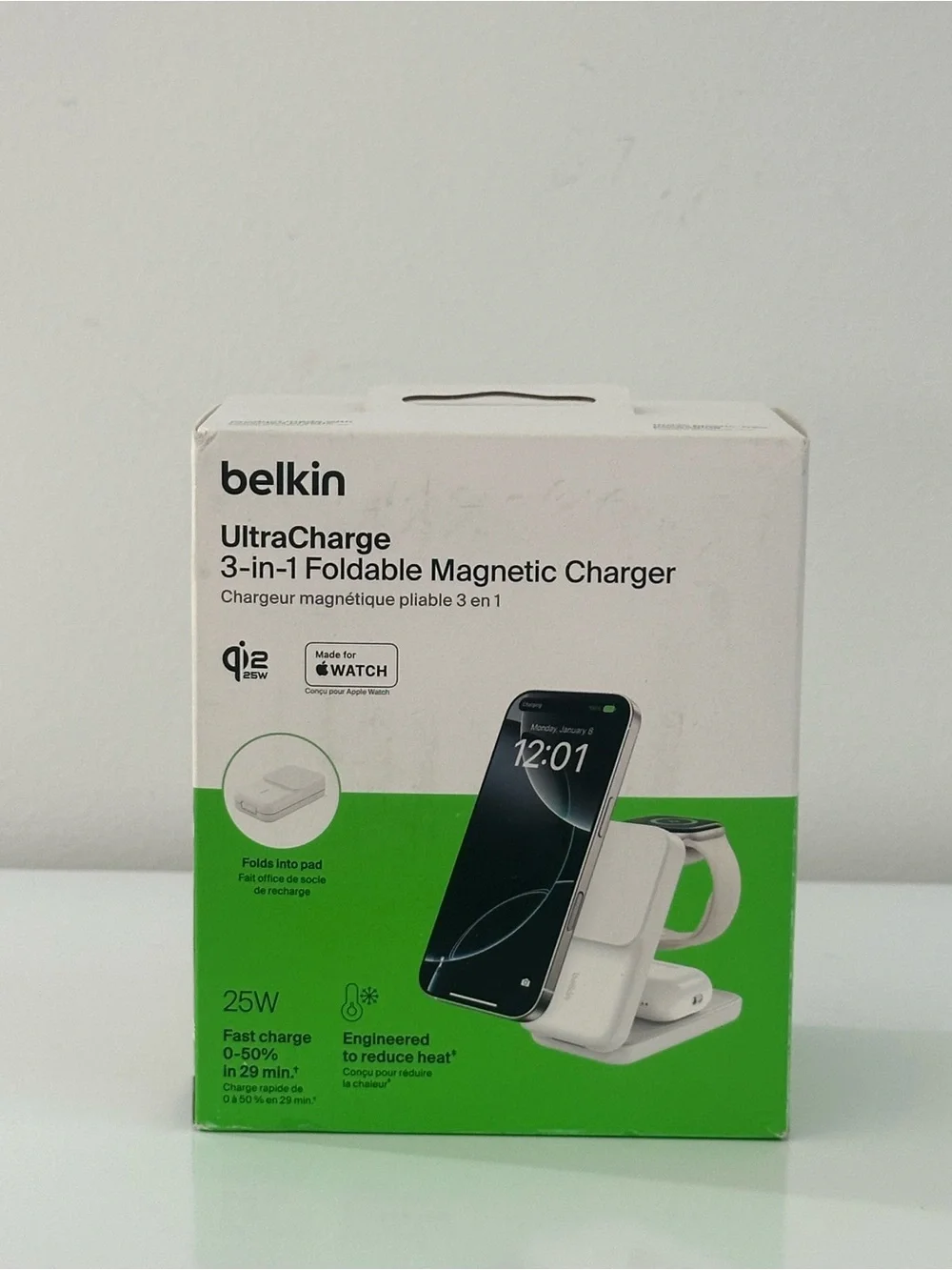 Belkin UltraCharge 3-in-1 Foldable Magnetic Wireless Charger Qi2 25W WhiteWIZ024